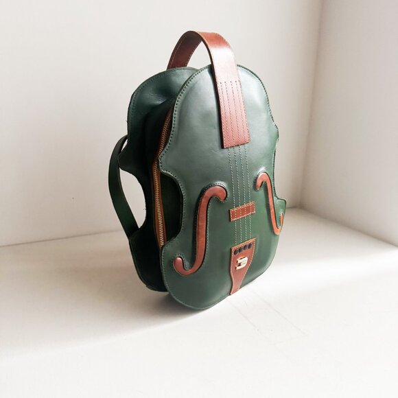 Handmade Ramsay Violin Green Brown Leather Backpack - Picture 4 of 9